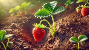 Strawberry Plant Growing in Fertile Soil